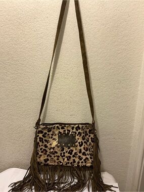 Leopard Print Fringe Crossbody Bag - Brown
